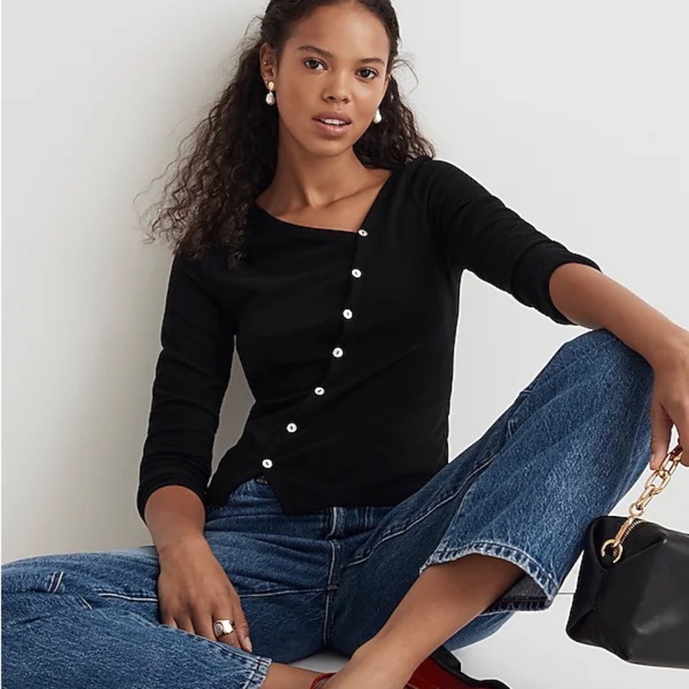 Madewell Black Asymmetric Long Sleeve Top/Cardigan - Cotton Black XL